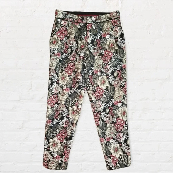 Maeve | Black & Metallic Floral Motif Ankle Pants Sz 0 - Picture 2 of 8